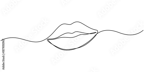 Minimalist one line lip icon continuous line drawing vector illustration, Lips outline icon continuous one line drawing minimalist style isolated illustration, Lip continuous one line drawing isolated
