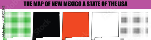 Silhouette, line art, dot, dotted, star art Various vector maps of New Mexico a Southwestern United States state displayed in multiple illustrative styles for geographic reference map