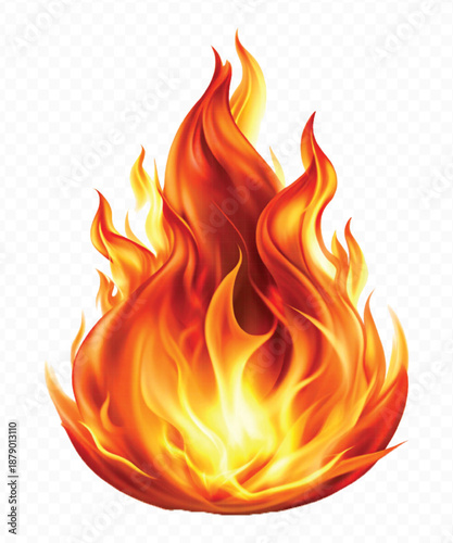 realistic 3d fire flame in curve style isolated on transparent background	