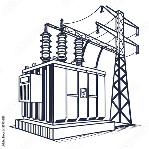 Industrial electrical transformer and power lines