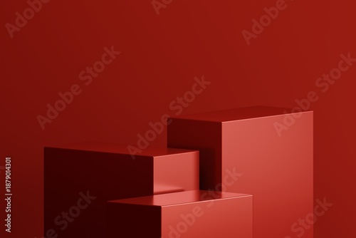 Foto Minimalist podium for product display with red color in the studio