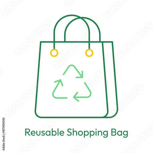 Eco friendly reusable shopping bag reducing plastic waste icon with editable stroke.