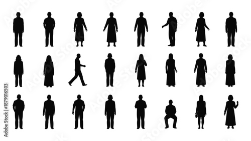 Silhouettes of diverse people isolated on white background, Vector