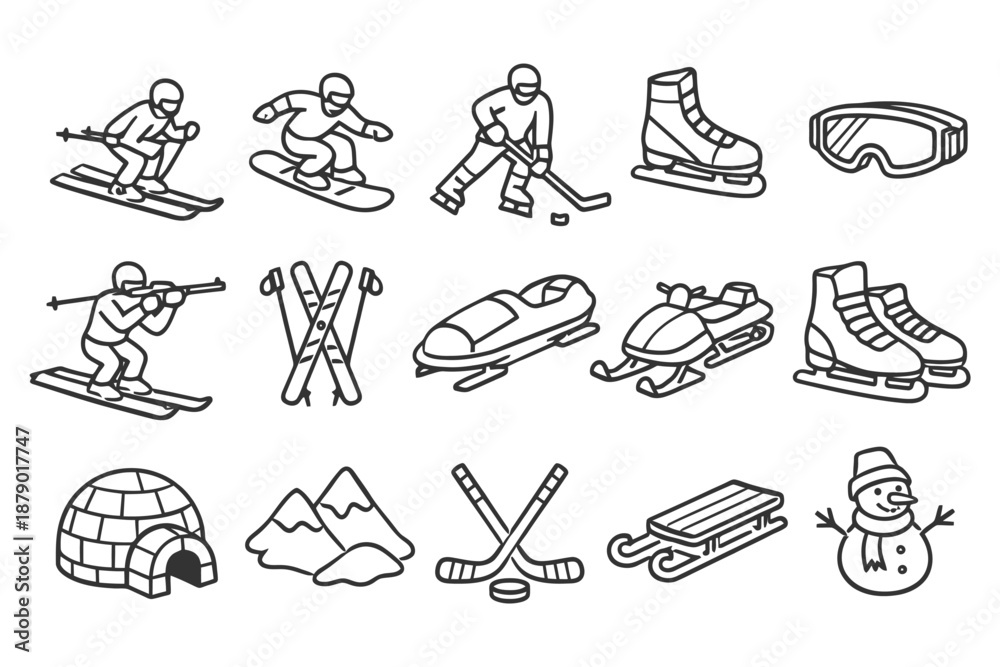 custom made wallpaper toronto digitalWinter sports and activities: skiing, snowboarding, hockey, and sledding icons.