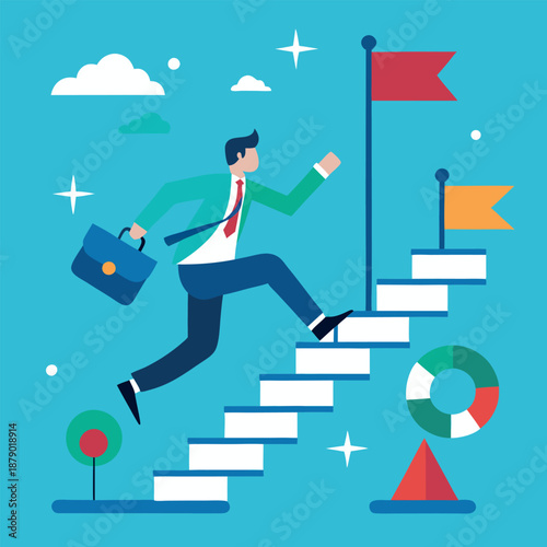 Business man climbing up the ladder