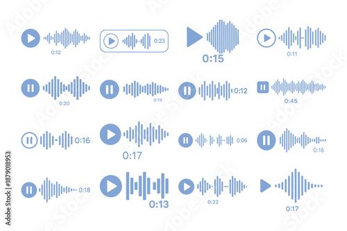 Voice memo interface elements bundle. Audio message player vector set