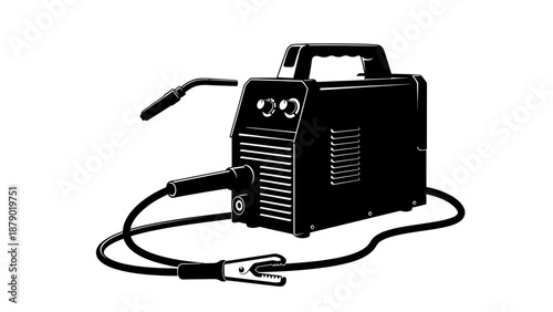 Portable Electric Arc Welding Machine for Metal Fabrication, Isolated White Background.
