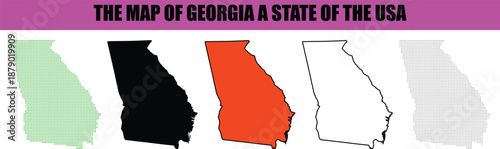 Silhouette, line art, dot, dotted, star art Diverse Graphic Collection of Georgia State Maps in Various Styles for Educational and Design Projects map