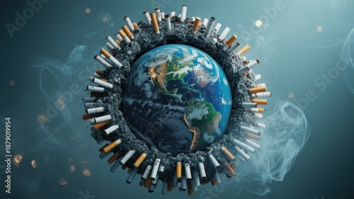 Earth surrounded by cigarettes.
