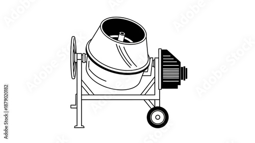 Portable cement mixer for construction work on an isolated white background.