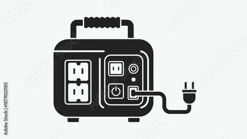 Portable power station with multiple outlets and charging cord in a bright studio.