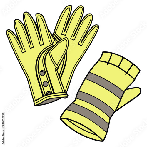 Yellow work gloves and mittens