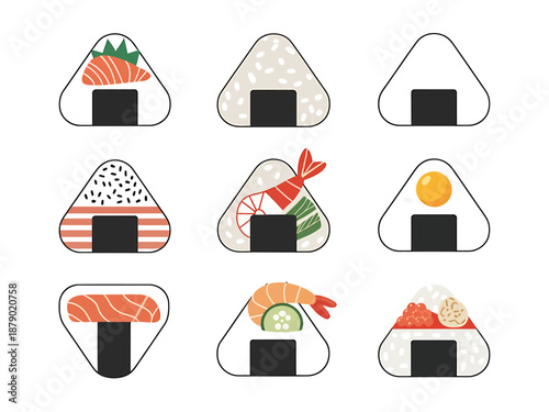 Colorful Onigiri Varieties Illustration Set