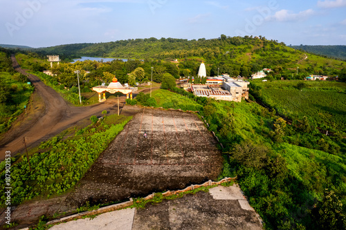 Aerial view of old Hindu temple, India.