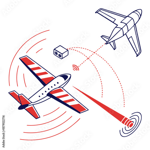 Illustration of airplanes with communication signals