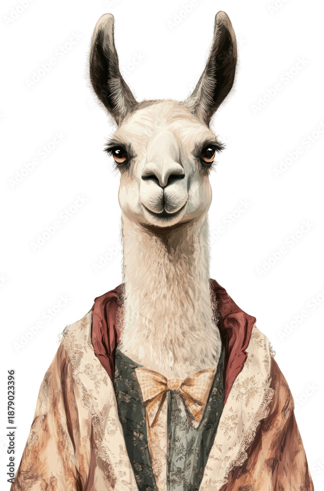 Fototapeta premium PNG Llama costumes wearing victorian fashion outfit animal human illustration.