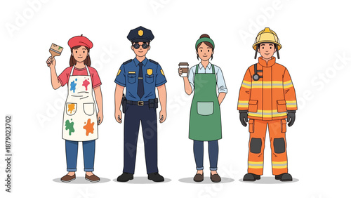 Diverse Professions Represented by Four Individuals in Uniforms.