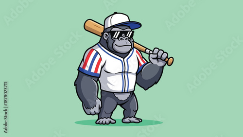 Gorilla Baseball Player Character Holding Bat