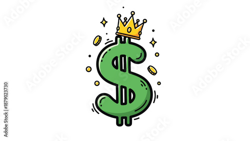 Dollar Sign with Crown and Coins Illustration.