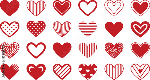 Red heartbeat line collection with heart symbol, cardiology, medical pulse, ECG, EKG design, healthcare clipart vector illustration, health monitoring, digital heartbeat graphics