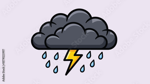 Stormy Weather Icon with Lightning and Rain.