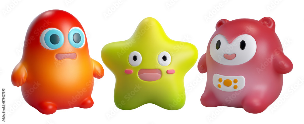 Obraz premium Colorful Kawaii-Inspired Characters for Playful Mood and Aesthetic Concepts