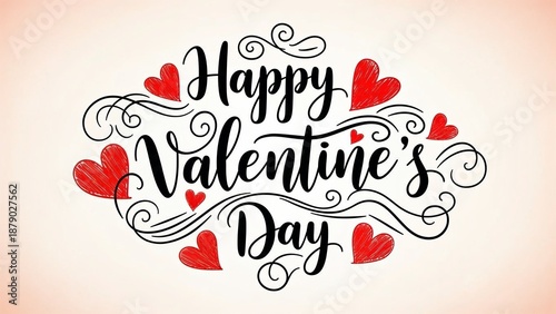 happy valentines day handwritten typography with hearts