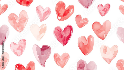 A vibrant pattern of pink and red hearts on a black background on transparent background