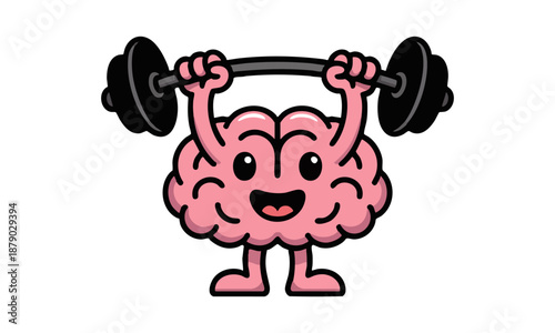 Pink brain lifting weights fitness concept vector illustration, easily editable.