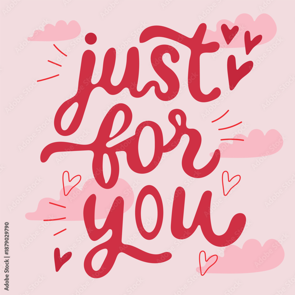 Fototapeta premium Cute Romantic just for you lettering with hearts design vector