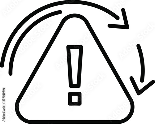Warning sign with exclamation mark and circular arrows indicating caution and recycling or reuse concept