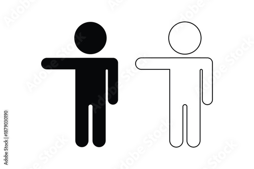 Stick Figures Standing Side by Side Pointing Right Icon, Human Gesture Symbol