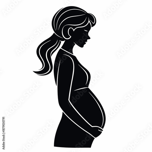 A pregnant woman with a visible belly black silhouette. 