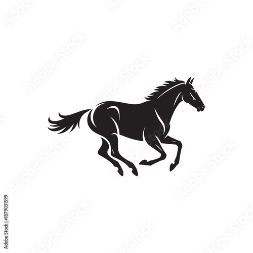 Galloping English Thoroughbred Horse Logo Minimalist Black Silhouette Vector