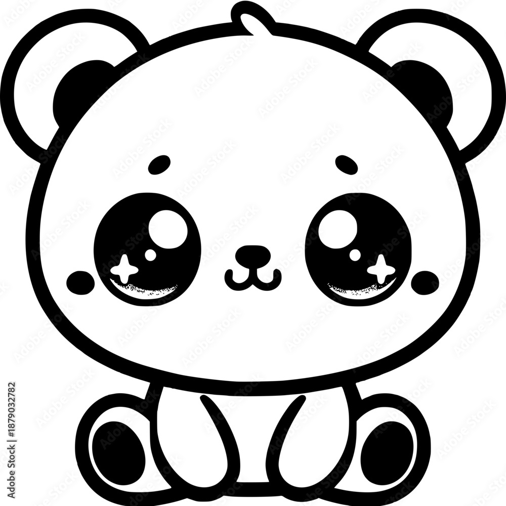 Obraz premium Cute Teddy Bear Line Art – Simple Kawaii Cartoon Illustration