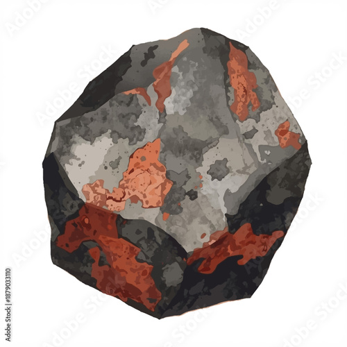 Flat hand-drawn illustration of copper ore rock, organic rough shape