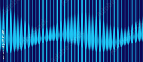 Abstract wave interference pattern with vertical blue lines on a dark background. Sinusoidal amplitude variations create a dynamic visual representing physics, motion, and digital energy.