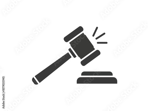 Black vector illustration of a gavel and sound block on a plain background