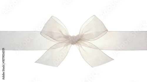 Foto White sheer organza ribbon bow isolated. Wedding gift decoration.