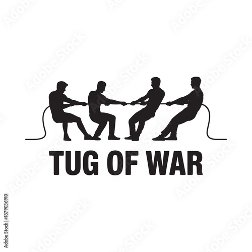 Four silhouettes engage in a classic tug of war competition