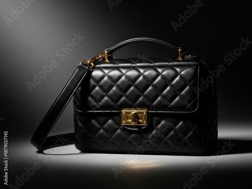 Elegant black quilted handbag with golden hardware