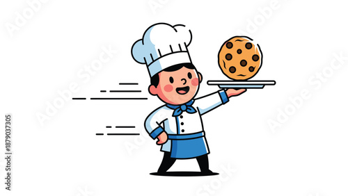 Cartoon Chef Delivering a Cookie
