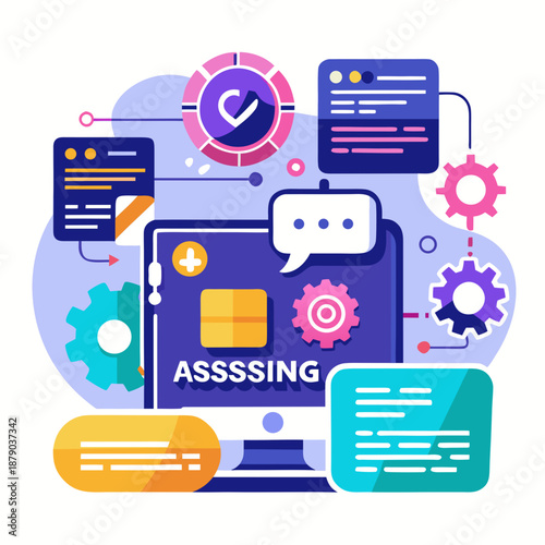 Vibrant tech illustration of assessing digital data on computer screen
