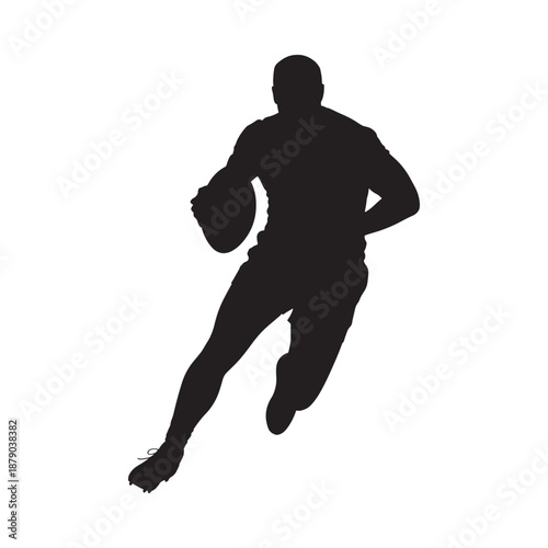 Silhouette of a rugby player sprinting with the ball in hand