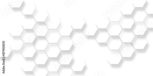 Abstract white hexagon pattern with dimensional, luxury white pattern wallpaper Illustration, geometric pattern background with dynamic shadows and light, geometric shape gradient creates depth.