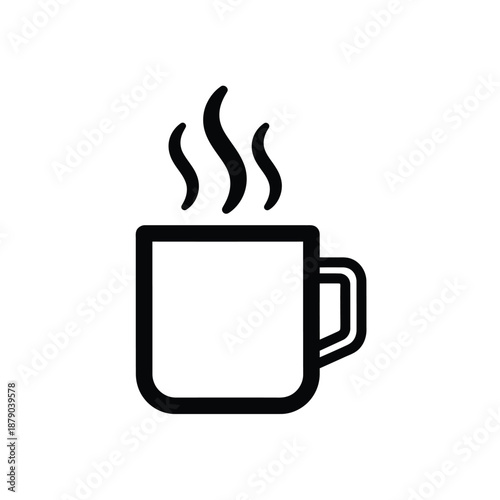 Vector illustration icon a simple black line icon of a steaming hot beverage cup on a plain for use in graphic design