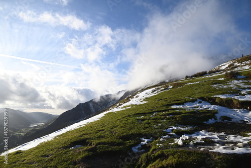 a view walking up a snowy Cadair Idris in south Gwynedd, wales from the mach loop