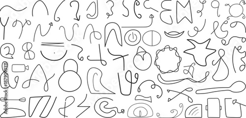 A collection of various abstract line art shapes and symbols