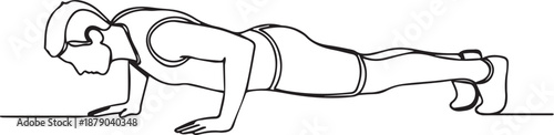 Line art illustration of a person performing a plank exercise for fitness