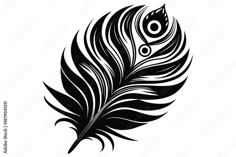 Obraz premium a exotic peacock feather line art silhouette vector illustration